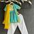 Blue off white embroidered cotton silk kurti set