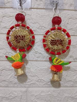 shubh labh chudi parrot hanging perfect for home decor  handmade toran hanging festival decor (pack of 2) 1