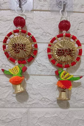 shubh labh chudi parrot hanging perfect for home decor  handmade toran hanging festival decor (pack of 2)