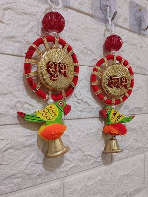 shubh labh chudi parrot hanging perfect for home decor  handmade toran hanging festival decor (pack of 2) 2