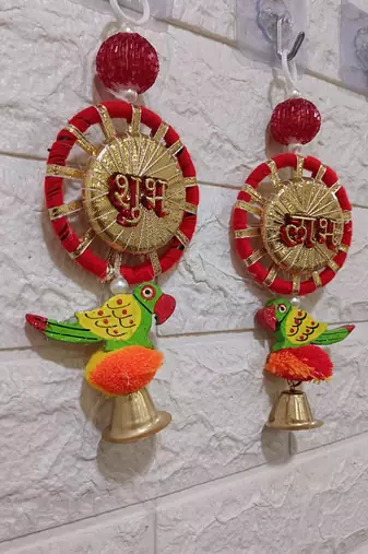 shubh labh chudi parrot hanging perfect for home decor  handmade toran hanging festival decor (pack of 2)