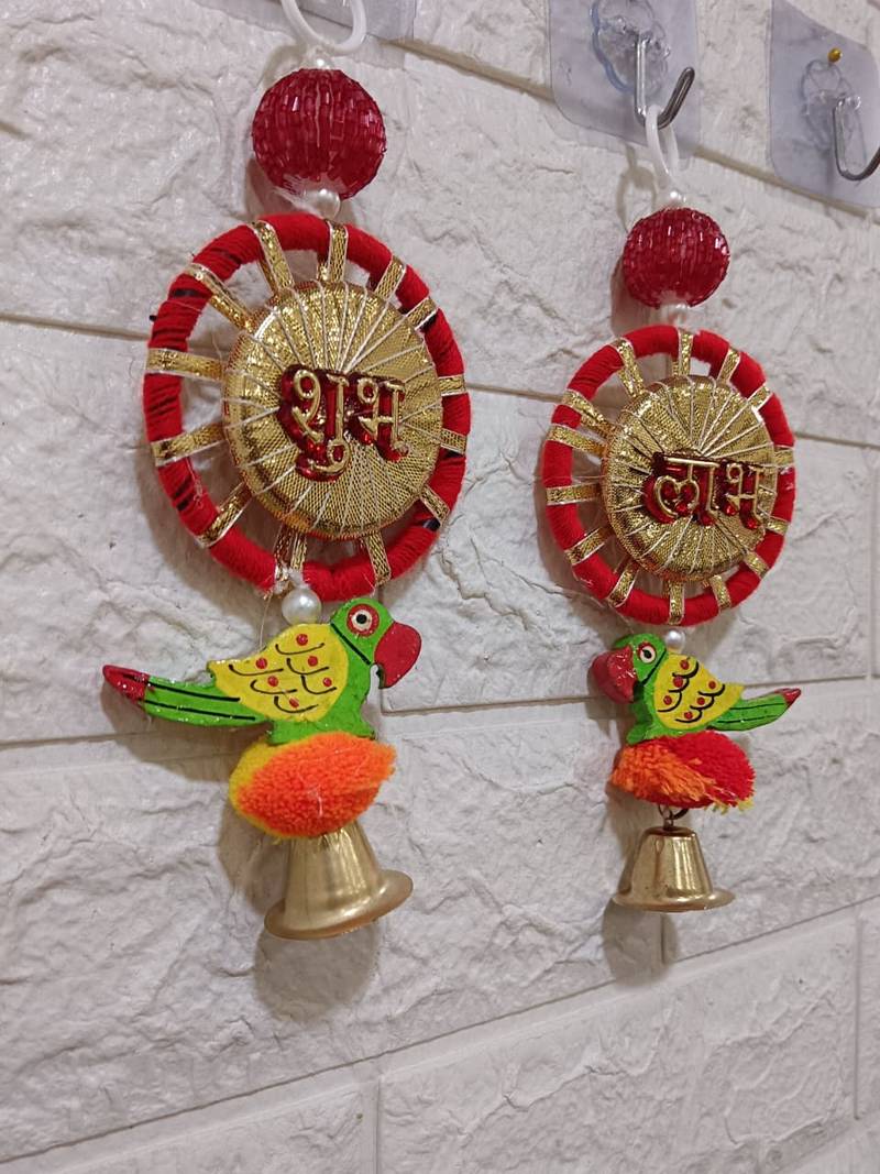 shubh labh chudi parrot hanging perfect for home decor  handmade toran hanging festival decor (pack of 2)