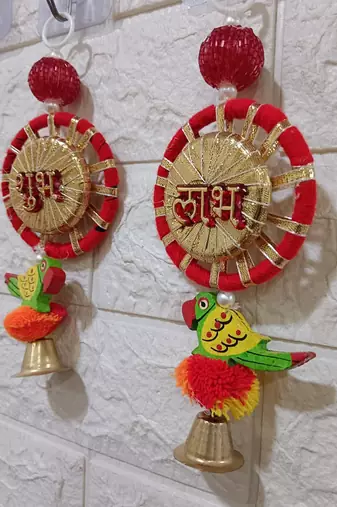 shubh labh chudi parrot hanging perfect for home decor  handmade toran hanging festival decor (pack of 2)