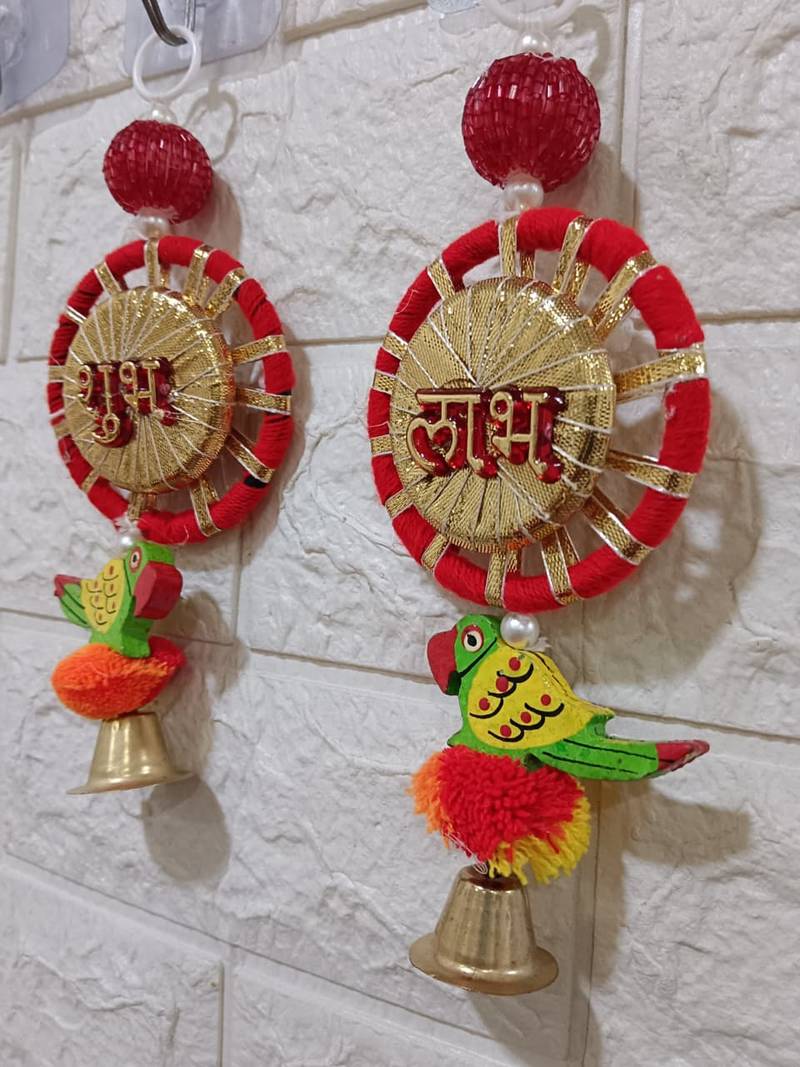 shubh labh chudi parrot hanging perfect for home decor  handmade toran hanging festival decor (pack of 2)