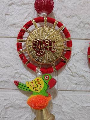shubh labh chudi parrot hanging perfect for home decor  handmade toran hanging festival decor (pack of 2) 4