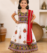 White embroidered cotton traditional chaniya choli for girls with blouse