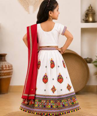 White embroidered cotton traditional chaniya choli for girls with blouse 2