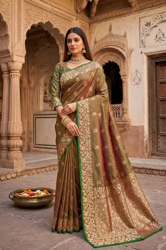 Mehendi green color pure soft silk blend women's zari woven sarees