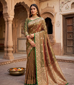Mehendi green color pure soft silk blend women's zari woven sarees