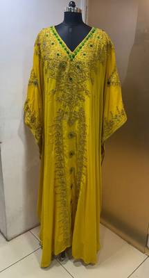 Yellow embroidery work dubai fancy kaftan 1