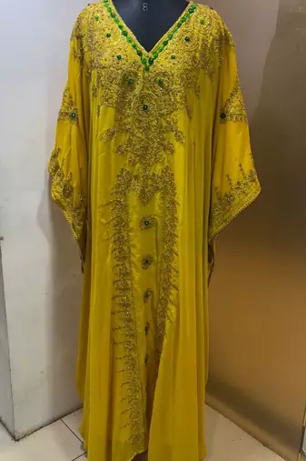Yellow embroidery work dubai fancy kaftan