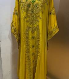 Yellow embroidery work dubai fancy kaftan