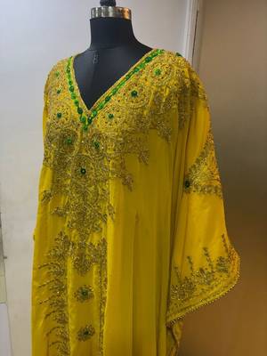 Yellow embroidery work dubai fancy kaftan 2
