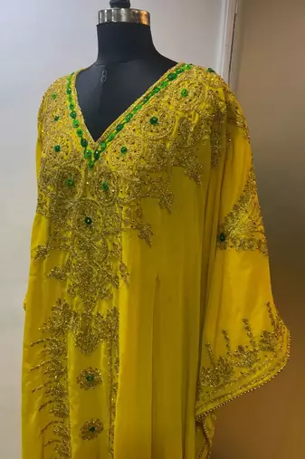 Yellow embroidery work dubai fancy kaftan