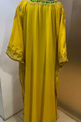 Yellow embroidery work dubai fancy kaftan