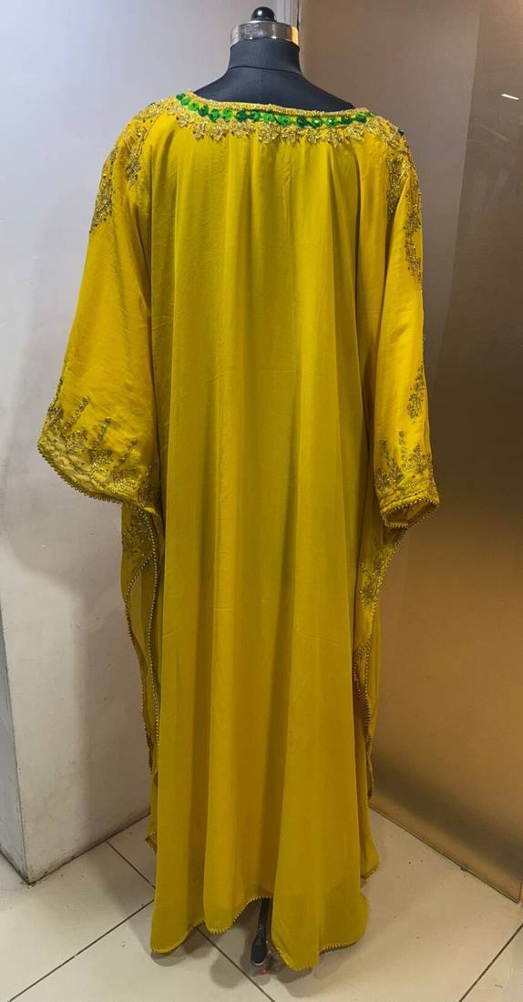 Yellow embroidery work dubai fancy kaftan