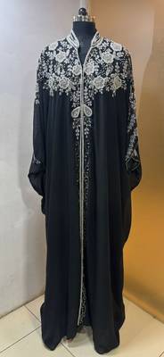 Black fancy white beaded arabic kaftan 1