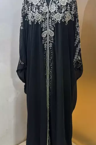 Black fancy white beaded arabic kaftan