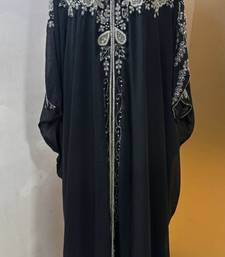 Black fancy white beaded arabic kaftan
