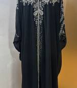 Black fancy white beaded arabic kaftan