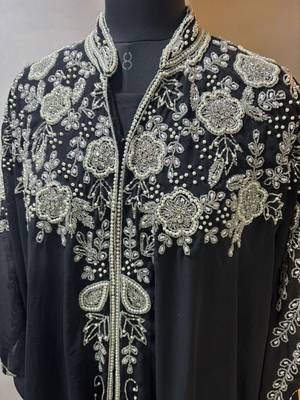 Black fancy white beaded arabic kaftan 2