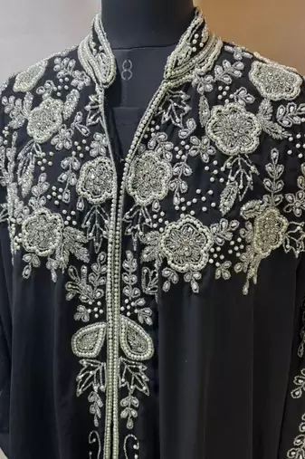 Black fancy white beaded arabic kaftan