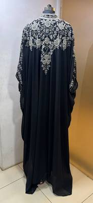 Black fancy white beaded arabic kaftan 3