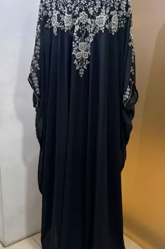 Black fancy white beaded arabic kaftan