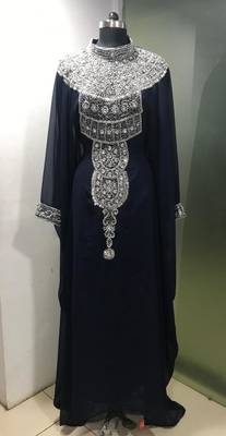 Black long sleeves silver beading dubai kaftan 1