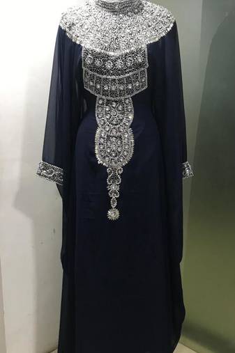 Black long sleeves silver beading dubai kaftan