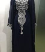 Black long sleeves silver beading dubai kaftan