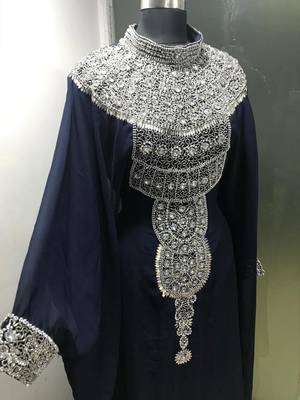 Black long sleeves silver beading dubai kaftan 2