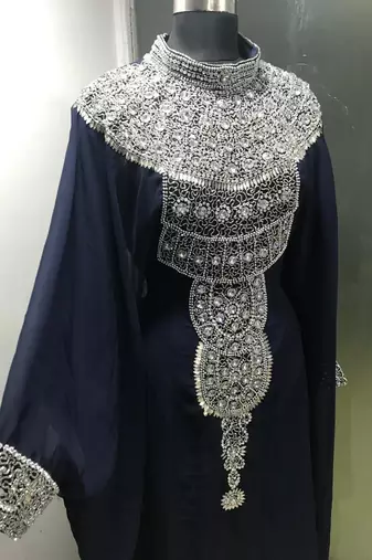 Black long sleeves silver beading dubai kaftan