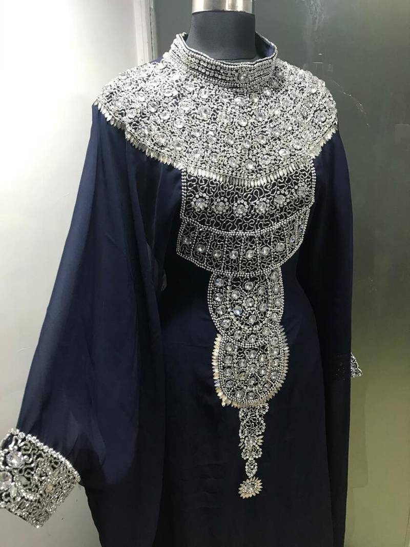 Black long sleeves silver beading dubai kaftan