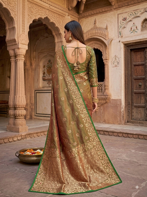 Mehendi green color pure soft silk blend women's zari woven sarees 4