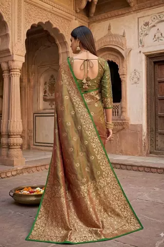 Mehendi green color pure soft silk blend women's zari woven sarees