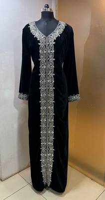 Black velve heavy silver panel work takchita kaftan 1