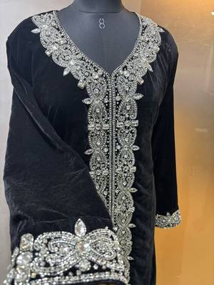 Black velve heavy silver panel work takchita kaftan 2