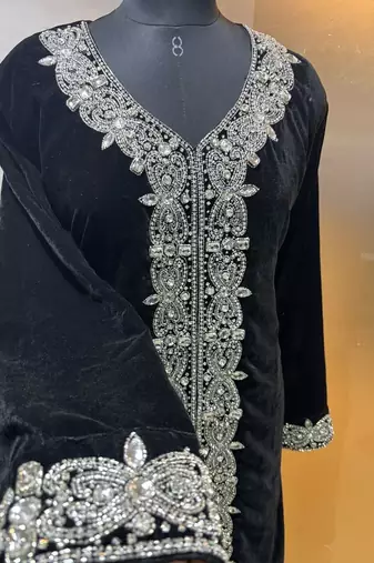 Black velve heavy silver panel work takchita kaftan