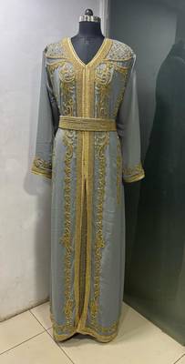 Grey gold embroidery takchita kaftan 1