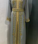 Grey gold embroidery takchita kaftan
