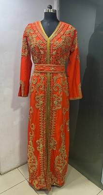 Orange gold embroidery takchita kaftan 1