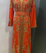 Orange gold embroidery takchita kaftan