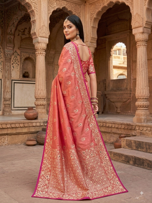 Light pink color pure soft silk blend women's zari woven sarees 2