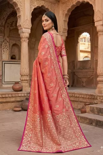 Light pink color pure soft silk blend women's zari woven sarees