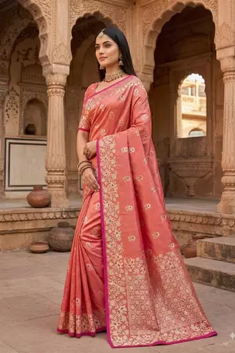 Light pink color pure soft silk blend women's zari woven sarees