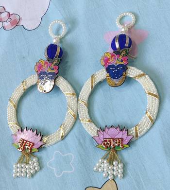 decorative shubh labh shrinath ji door hanging for home mandir wall decor hanging (pack of 2) 1