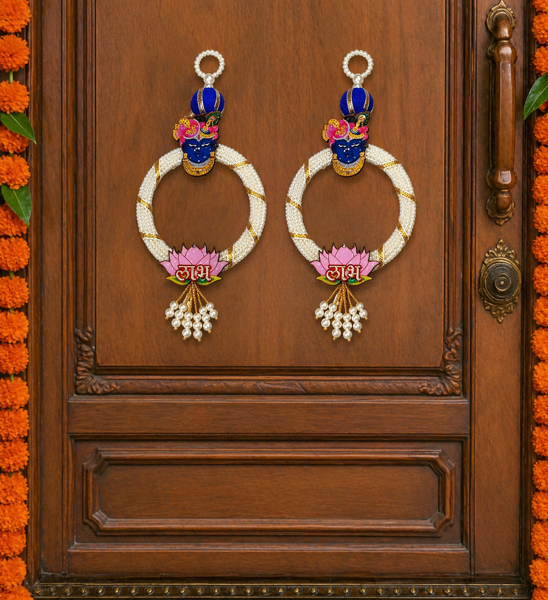 decorative shubh labh shrinath ji door hanging for home mandir wall decor hanging (pack of 2)