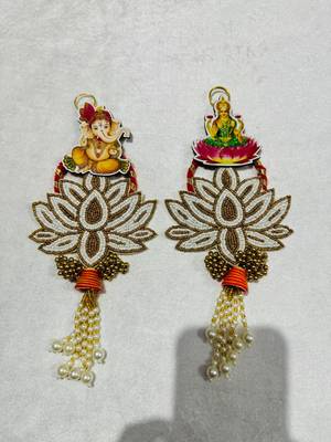 decorative ganesh lakshmi pearl lotus door hanging for home decor diwali pooja festival decoration (pack of 2) 1
