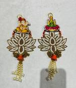 decorative ganesh lakshmi pearl lotus door hanging for home decor diwali pooja festival decoration (pack of 2)